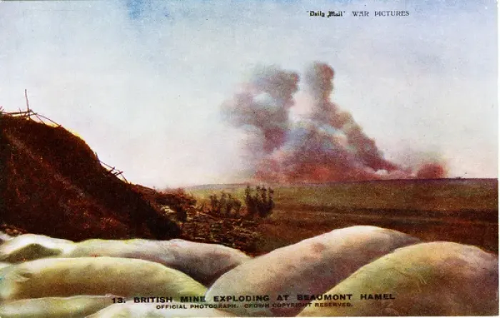 Framed Print : British mine exploding at Beaumont Hamel, France, WW1 Framed Print : British mine exploding at Beaumont Hamel, France, WW1