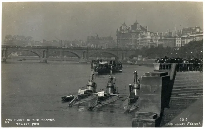 Framed Print : British fleet on Thames, including three submarines Framed Print : British fleet on Thames, including three submarines