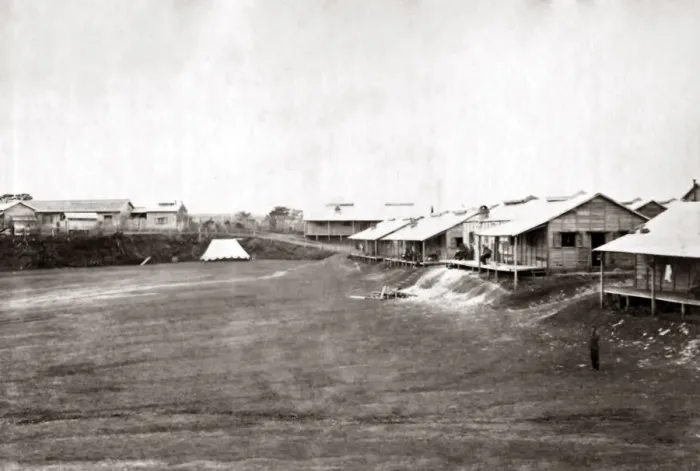 Framed Print : British Garrison Parade Ground, The Bluff, Yokohama, Japan 1870s. Date: 1870s Framed Print : British Garrison Parade Ground, The Bluff, Yokohama, Japan 1870s. Date: 1870s