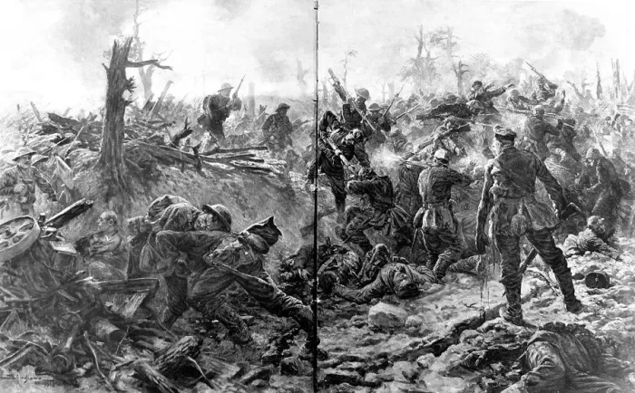 Framed Print : British and German soldiers illustrated fighting hand-to-han Framed Print : British and German soldiers illustrated fighting hand-to-han
