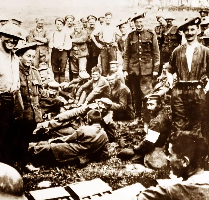 Framed Print : British and German troops together after battle Framed Print : British and German troops together after battle