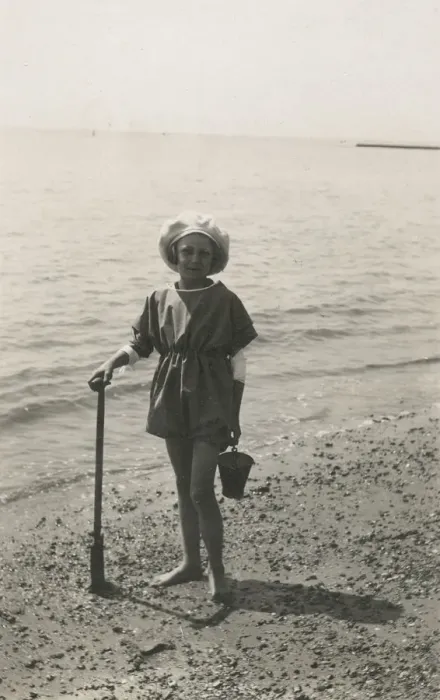 Framed Print : British girl with a bucket and spade - waters edge Framed Print : British girl with a bucket and spade - waters edge