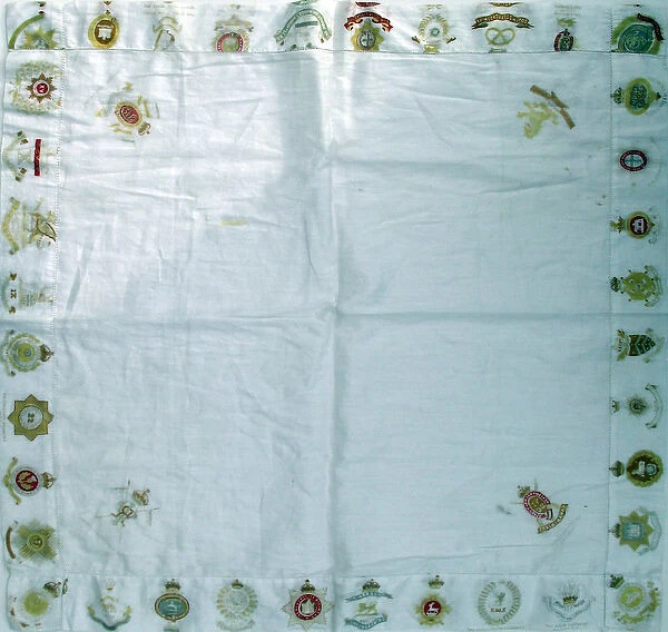 British Great War silk handkerchief with Regimental badges