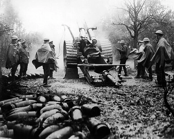 British gunners in action in the rain, Western Front, WW1