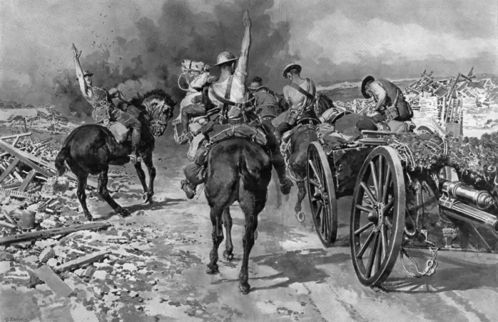 Framed Print : British Gunners under fire Framed Print : British Gunners under fire