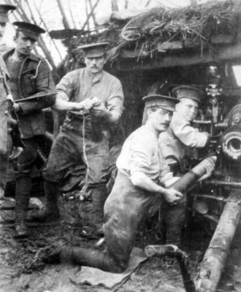 British gunners loading a shell, Western Front, WW1