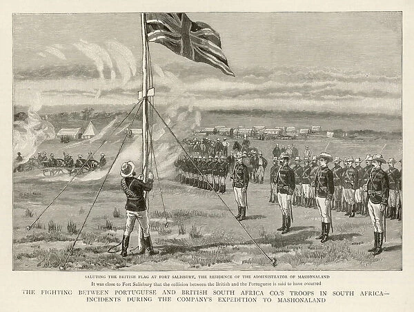 British at Harare. The British flag is ceremonially raised over Fort Salisbury 