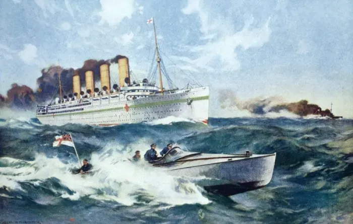 Framed Print : British hospital ship under escort, WW1 Framed Print : British hospital ship under escort, WW1