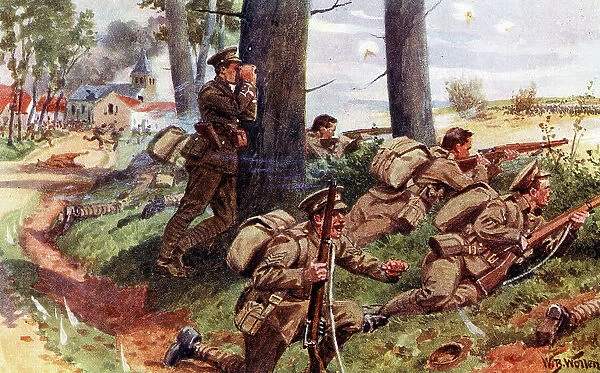 British Infantry storming a village, WW1