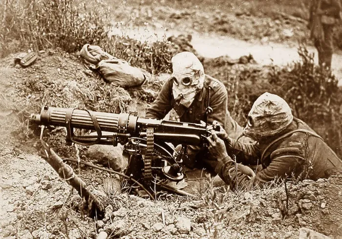 Framed Print : British machine gunners in gas masks Framed Print : British machine gunners in gas masks