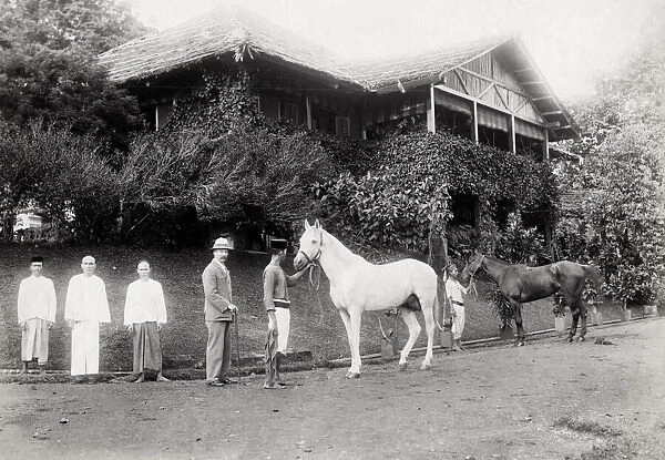 British man with servants & horses SE Asia, possibly Singapo