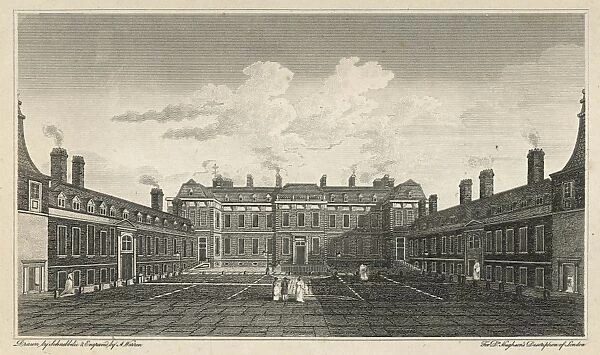 British Museum 1800. Exterior view of the courtyard of the British Museum