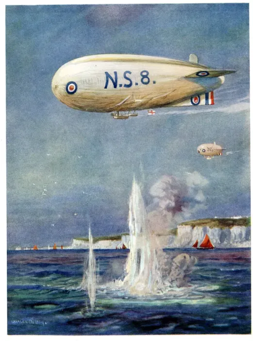 Framed Print : British naval airships scouting for underwater craft, WW1 Framed Print : British naval airships scouting for underwater craft, WW1