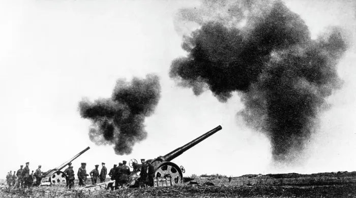 Framed Print : British naval guns firing, Western Front, WW1 Framed Print : British naval guns firing, Western Front, WW1
