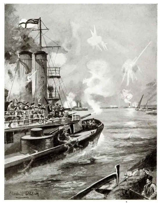 Framed Print : British Navy attacking Turkish forces, River Tigris, WW1 Framed Print : British Navy attacking Turkish forces, River Tigris, WW1