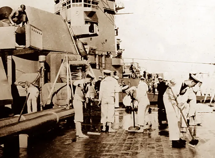 Framed Print : British Navy sailors swabbing the decks Framed Print : British Navy sailors swabbing the decks