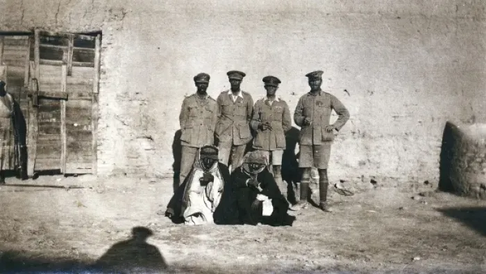 Framed Print : British officers and arabs outside a building, Middle East Framed Print : British officers and arabs outside a building, Middle East