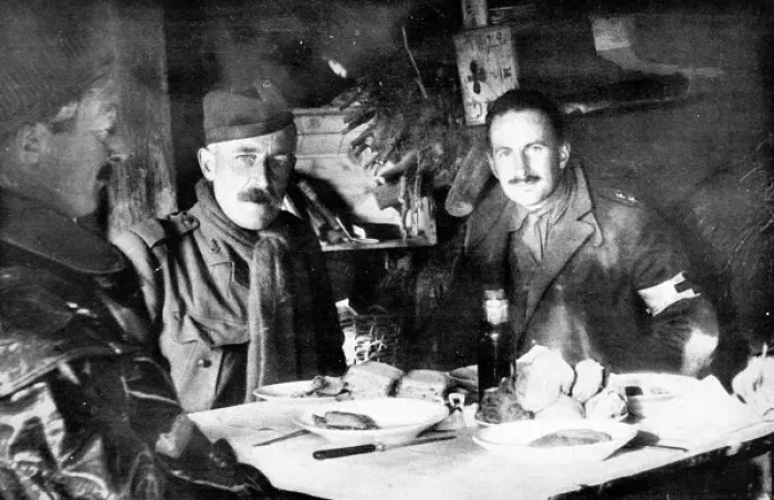 Framed Print : British Officers at their meal in a trench shelter or dug out Framed Print : British Officers at their meal in a trench shelter or dug out