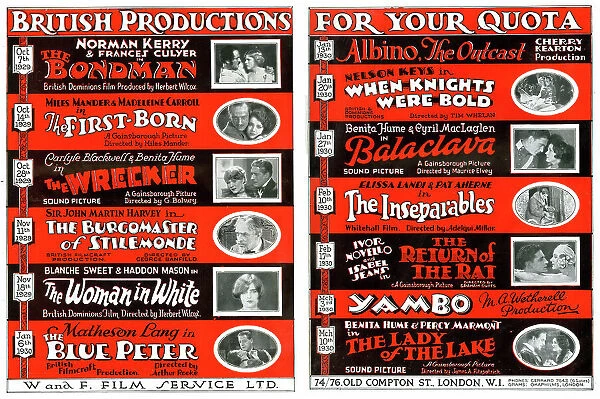British Productions films 1929 and 1930