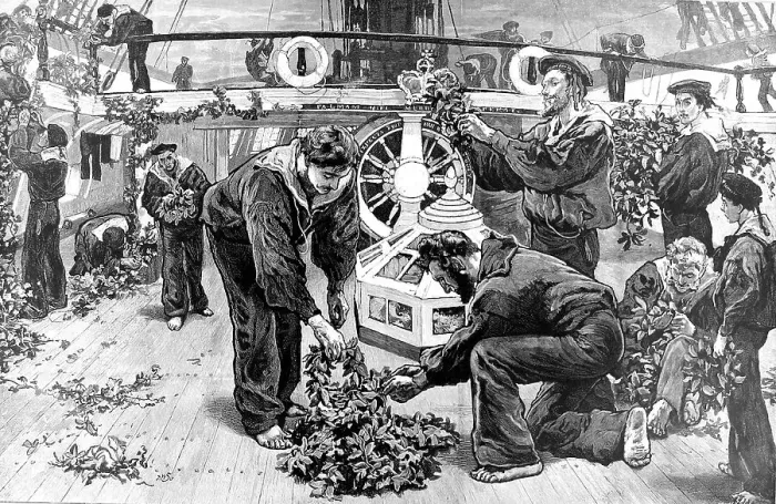 Framed Print : British sailors decorating the Victory on the anniversary Framed Print : British sailors decorating the Victory on the anniversary