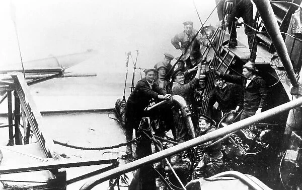 British salvage party on a German destroyer, Scapa