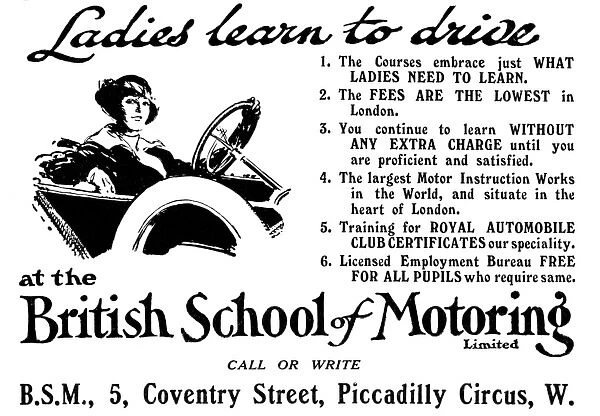 British School of Motoring - ladies learn to drive 1915