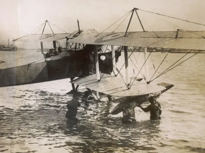 Framed Print : British seaplane preparing for flight, WW1 Framed Print : British seaplane preparing for flight, WW1