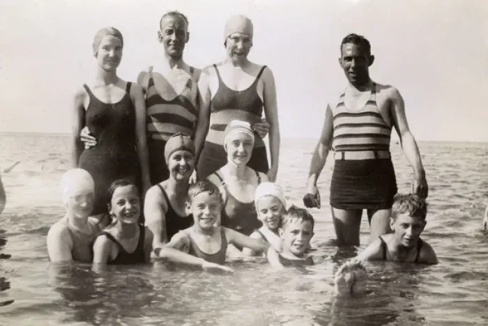 Framed Print : British seaside bathers - fine selection of bathing costumes Framed Print : British seaside bathers - fine selection of bathing costumes