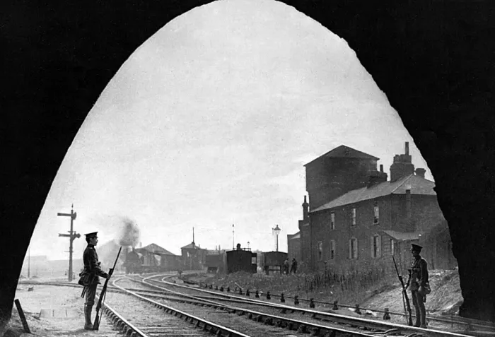 Framed Print : British sentries at railway tunnels at the start of WWI Framed Print : British sentries at railway tunnels at the start of WWI