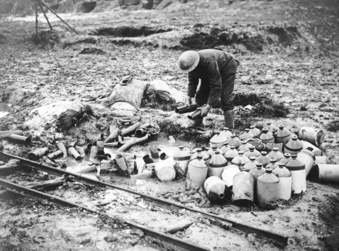 Framed Print : British soldier cleaning up debris, Western Front, WW1 Framed Print : British soldier cleaning up debris, Western Front, WW1