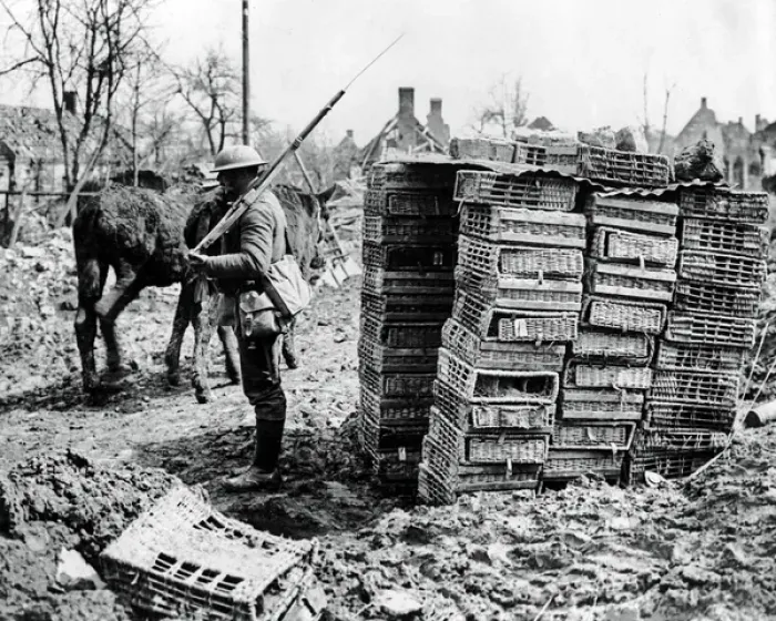 Framed Print : British soldier with improvised sentry box, WW1 Framed Print : British soldier with improvised sentry box, WW1