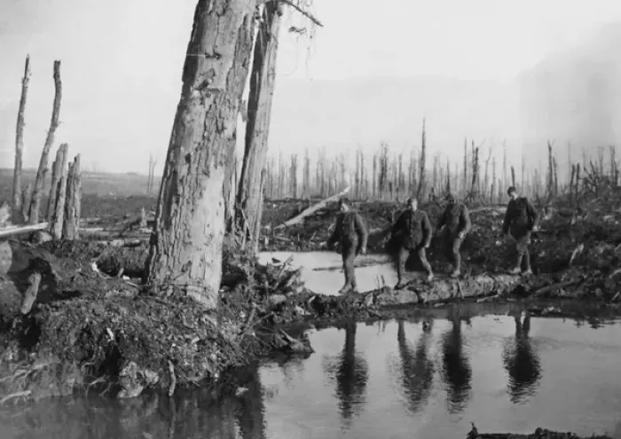 Framed Print : British soldiers on improvised bridge, Western Front, WW1 Framed Print : British soldiers on improvised bridge, Western Front, WW1