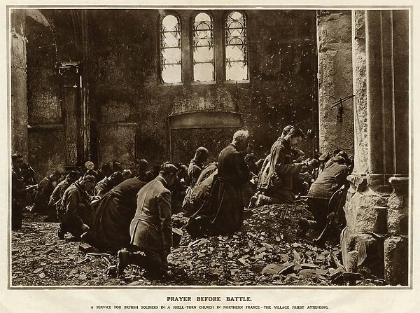 British soldiers at prayer before battle