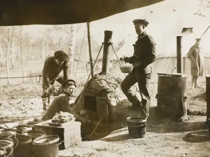 Framed Print : British soldiers putting joints into the oven to roast Framed Print : British soldiers putting joints into the oven to roast