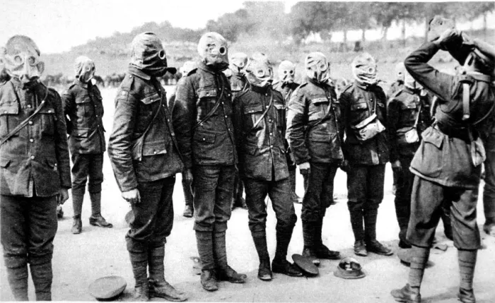 Framed Print : British soldiers at respirator-drill Framed Print : British soldiers at respirator-drill