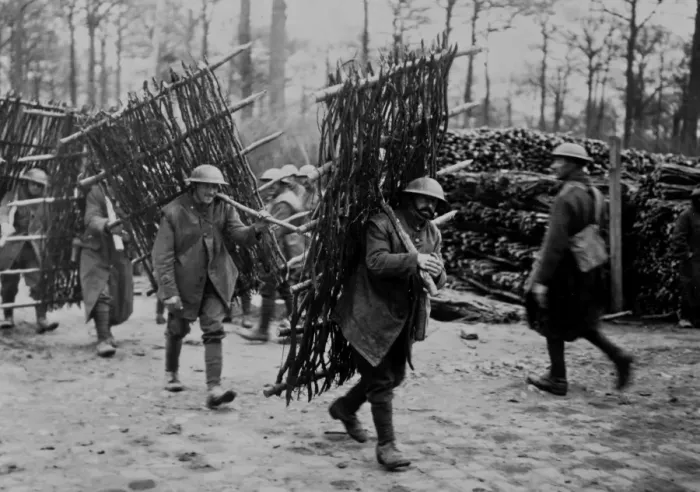 Framed Print : British soldiers with trench supports, Western Front, WW1 Framed Print : British soldiers with trench supports, Western Front, WW1