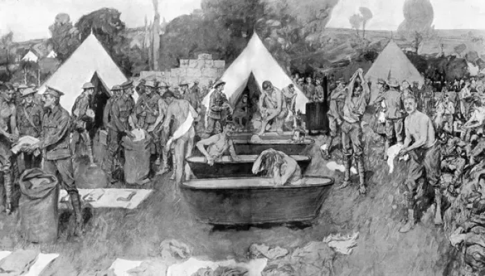 Framed Print : British soldiers washing at a rest camp Framed Print : British soldiers washing at a rest camp