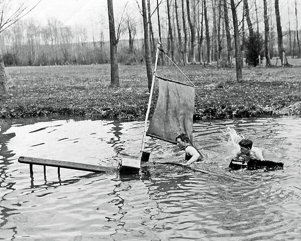 British soldiers in water during rest break, WW1