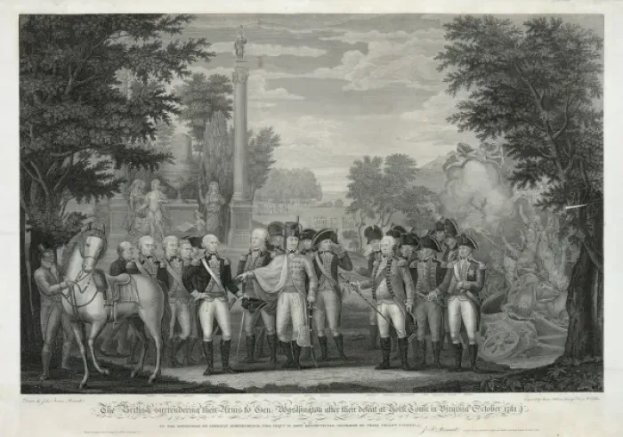 Framed Print : The British surrendering their arms to Gen. Washington after Framed Print : The British surrendering their arms to Gen. Washington after