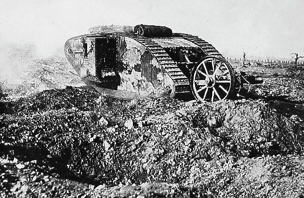 A British tank in action during WW1