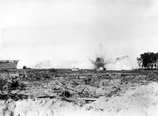 British tanks under German fire, WW1
