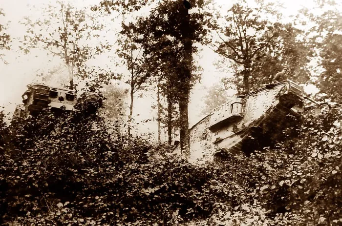 Framed Print : British tanks in Oosthoek Wood near Elverdinghe Framed Print : British tanks in Oosthoek Wood near Elverdinghe