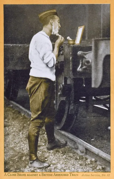 Framed Print : British Tommy shaves against armoured train - WWI Framed Print : British Tommy shaves against armoured train - WWI
