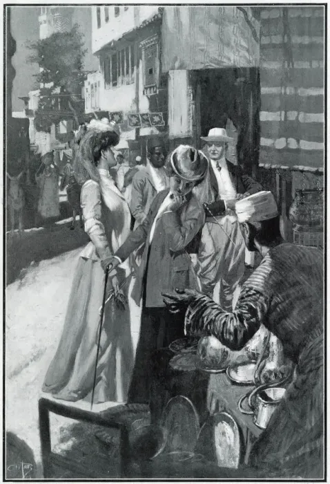 Framed Print : British travellers in a Cairo bazaar Framed Print : British travellers in a Cairo bazaar