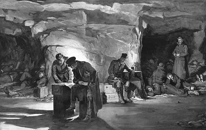 Framed Print : British troops in one of the Aisne quarries, 1914 Framed Print : British troops in one of the Aisne quarries, 1914