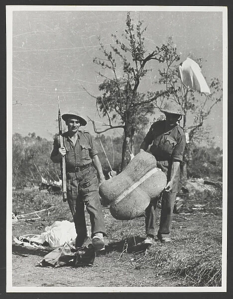 British troops collecting air-dropped supplies into the Admi