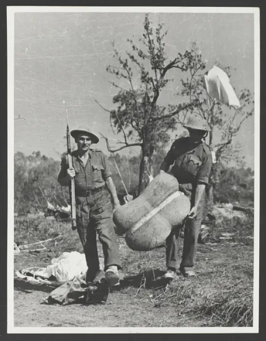 Framed Print : British troops collecting air-dropped supplies into the Admi Framed Print : British troops collecting air-dropped supplies into the Admi