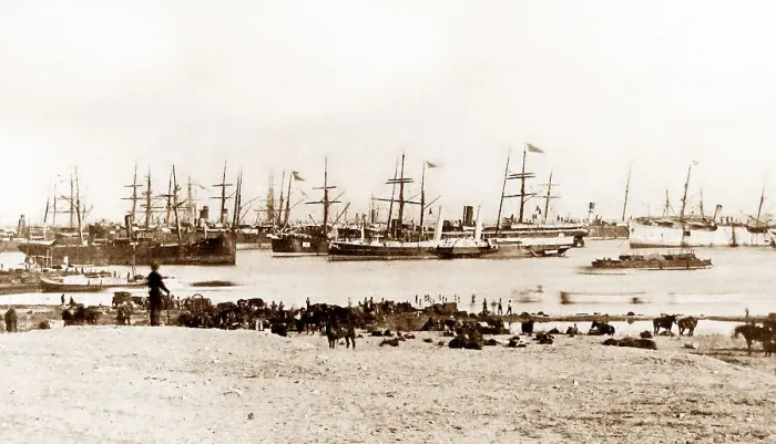 Framed Print : British troops disembarking at Ismailia during Framed Print : British troops disembarking at Ismailia during