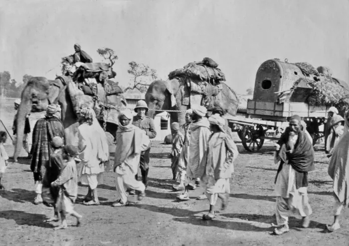 Framed Print : British troops with elephants, India Framed Print : British troops with elephants, India