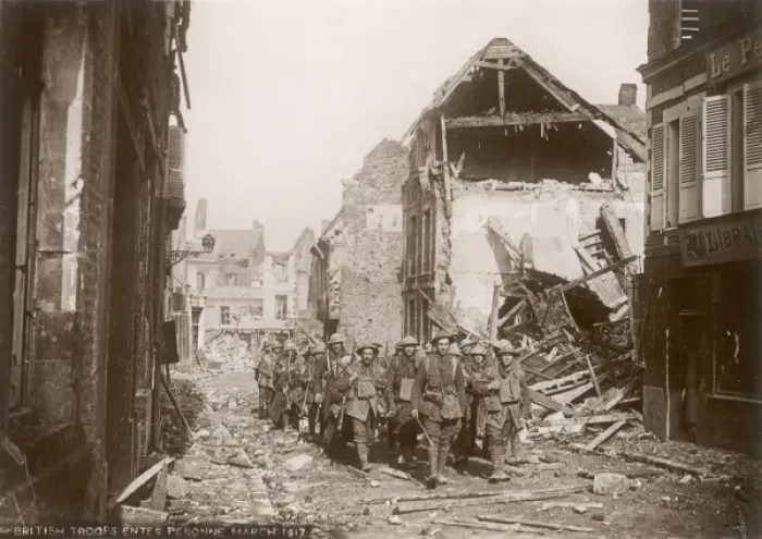 Framed Print : British troops enter Pronne-en-Mlantois Framed Print : British troops enter Pronne-en-Mlantois